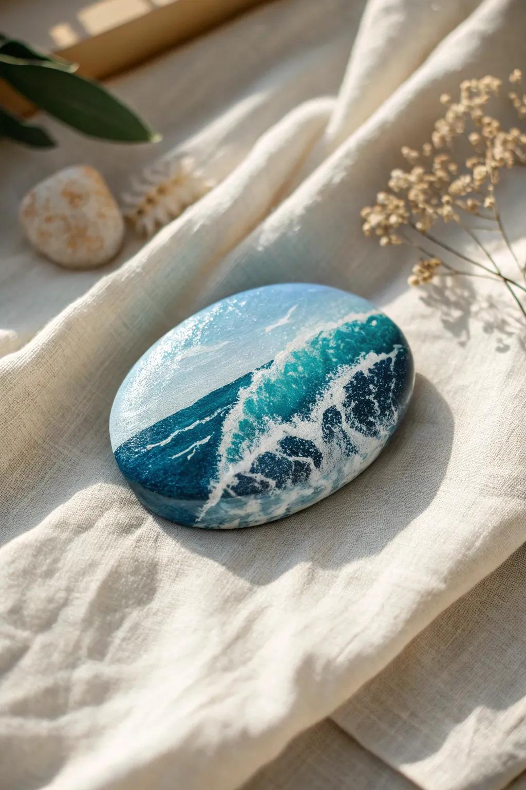Bask in tranquility with ocean wave rock art – where simplicity intertwines with serene beauty.
