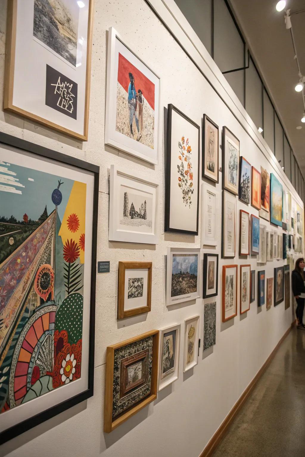 An art-filled wall that adds character and style to the room.