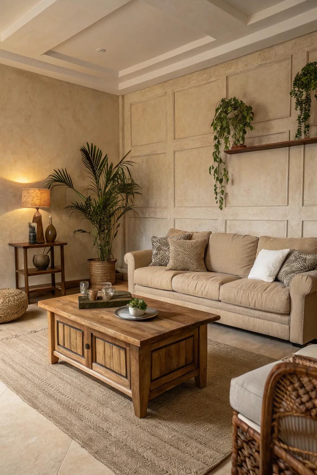 Neutral hues fashion a tranquil and expansive environment.