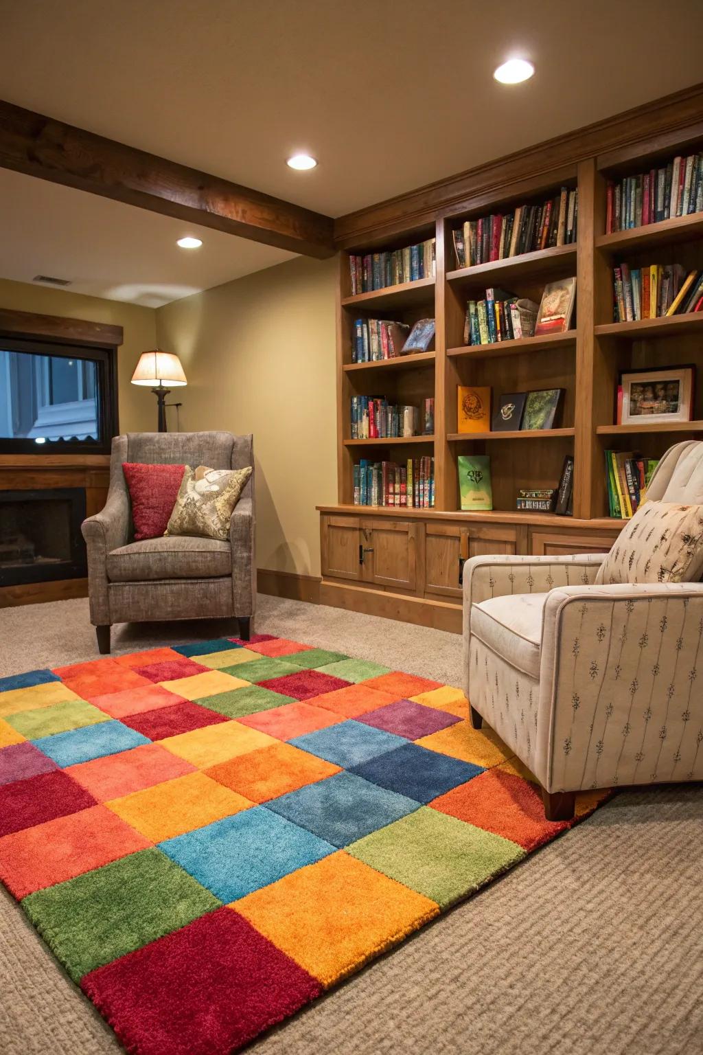 Layering rugs can define unique spaces within broader areas.