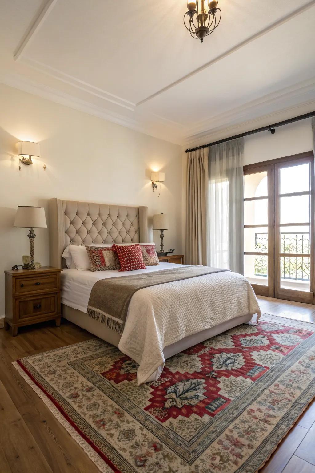 Thoughtful rug placement can alter your bedroom.