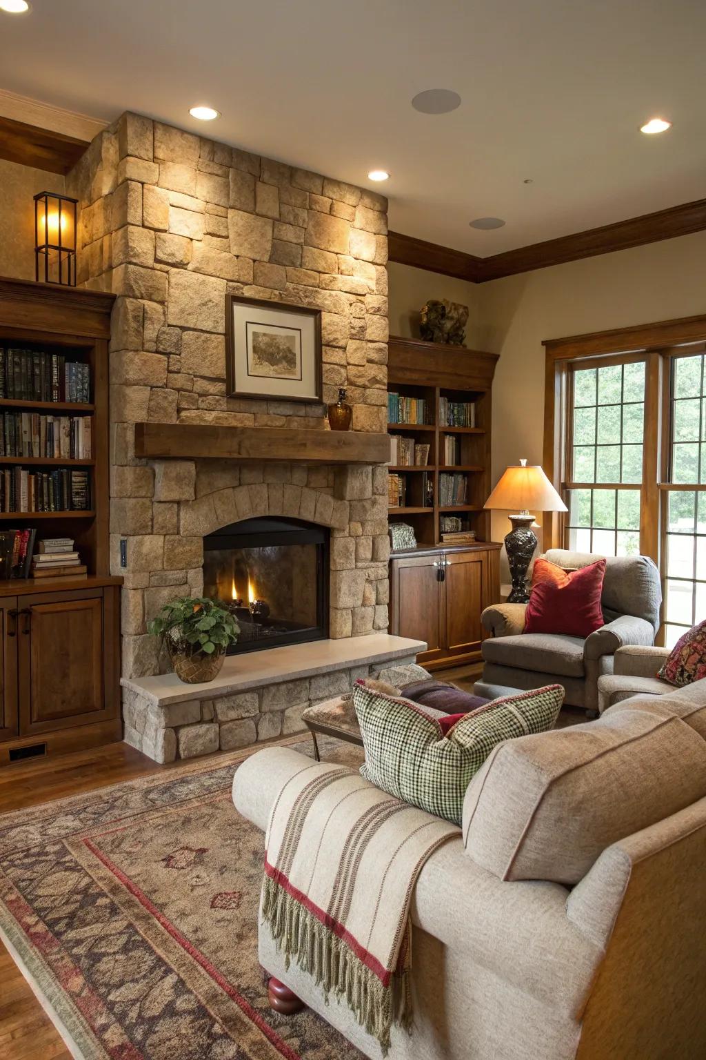 An expansive <strong><em>stone fireplace</em></strong> establishes a snug atmosphere.” loading=”lazy” class=”pimg”>
	</picture><figcaption>An expansive <strong><em>stone fireplace</em></strong> establishes a snug atmosphere.</figcaption></figure>
<p>A <strong><em>stone fireplace</em></strong> not only lends heat to a room but also stands as a magnificent focal point. In my abode nestled in Boston, it imparts a cherished, antiquated charm.</p>
<h3>You might give these a try:</h3>
<ul class=