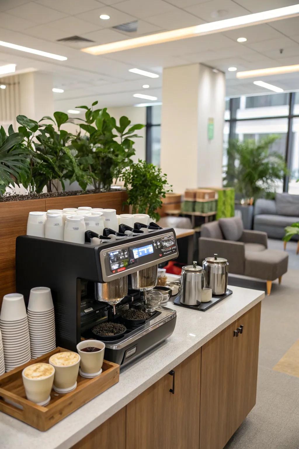 A gourmet coffee bar is a surefire technique to improve enthusiasm and imagination.