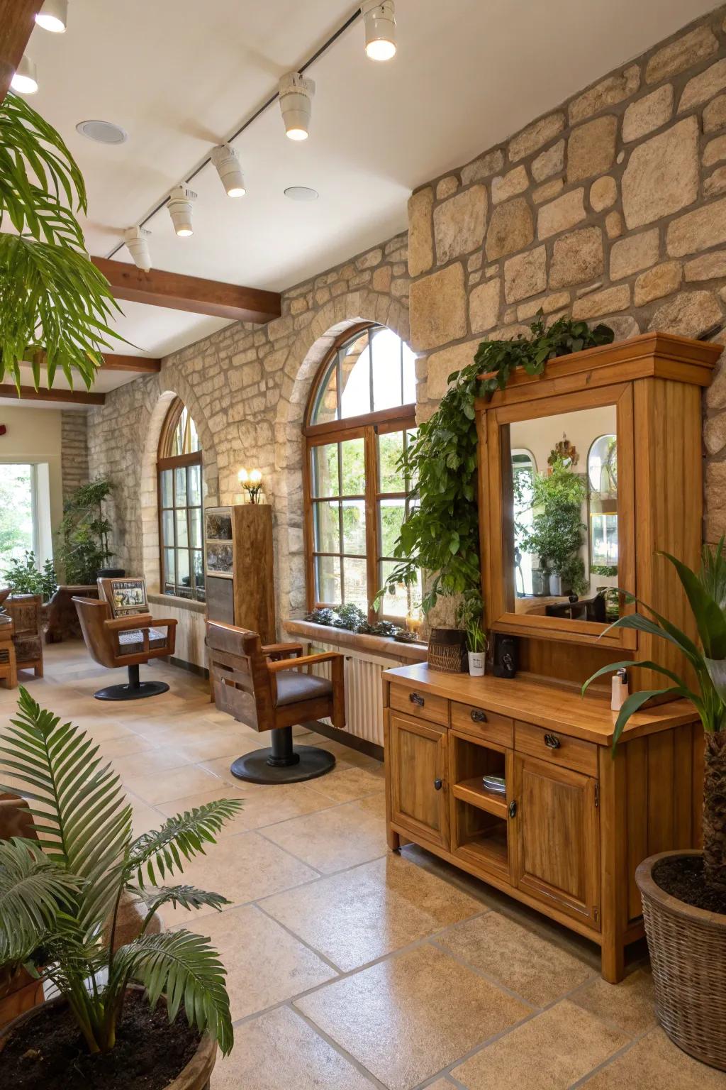 Organic elements bringing a peaceful sensation to salon interiors.