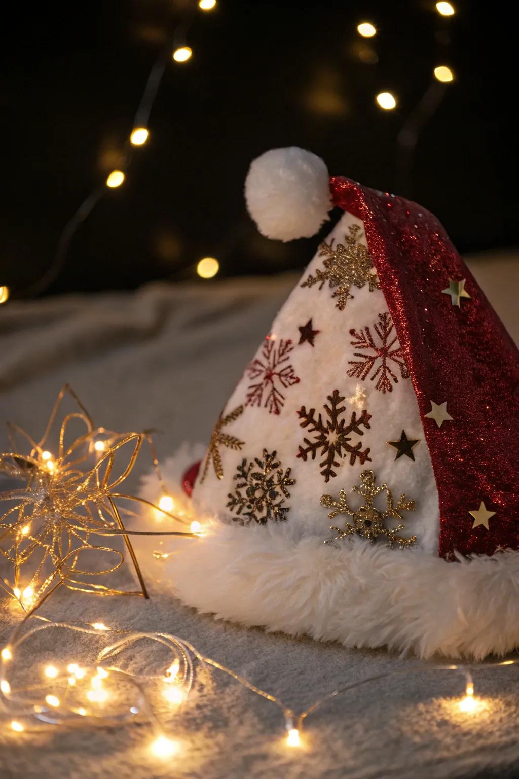 Conjure the essence of a snowy evening with luminous snowflakes and stars.