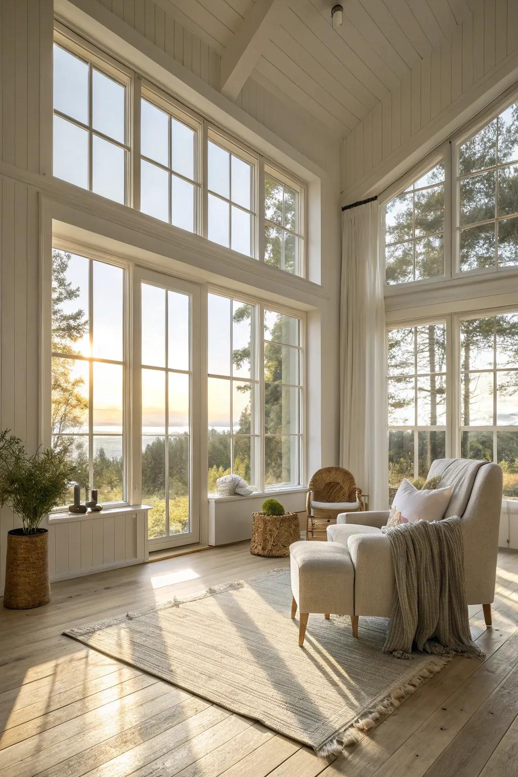 Sunlight floods into this Scandinavian-inspired room.