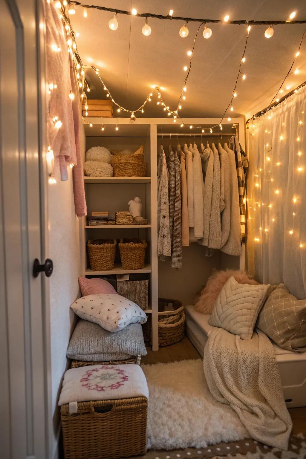 Soft lighting transforms any closet into a sensory escape.