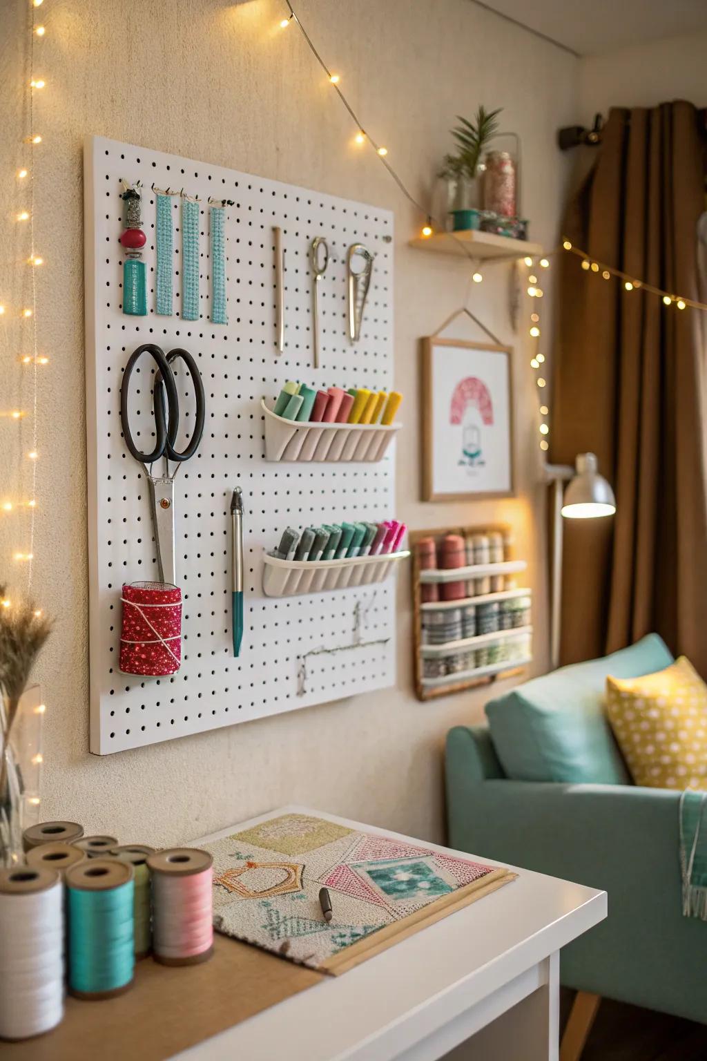 A wall board keeps your instruments organized and within easy reach.