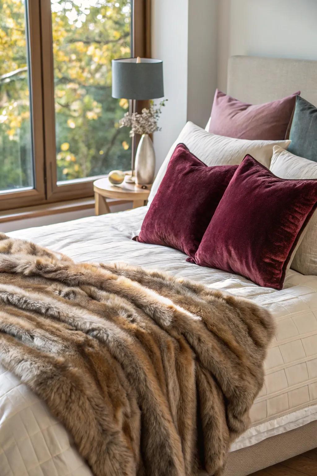 Lavish materials such as velvet and faux-fur amplify comfort.