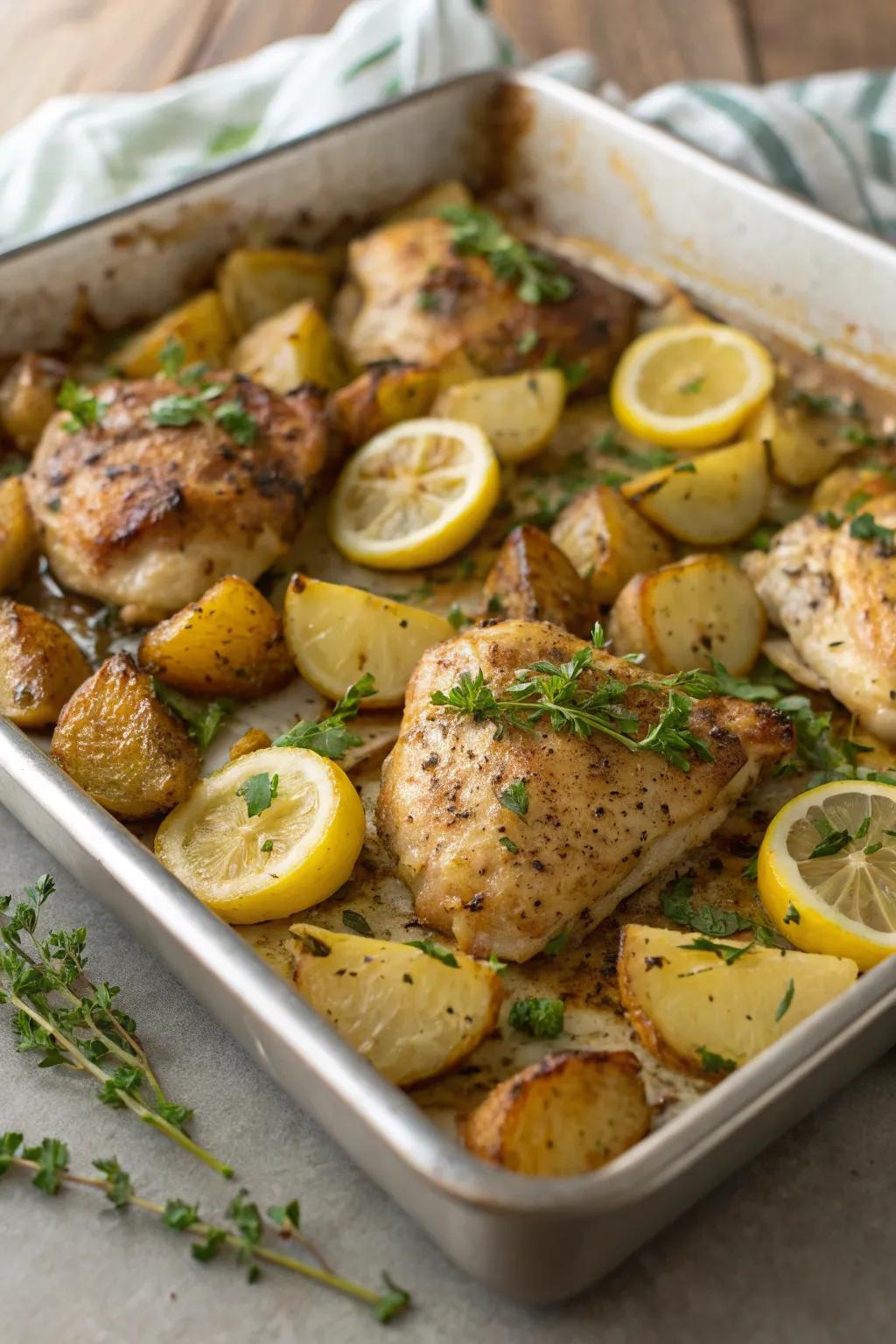 Citrus-herb chicken and potatoes, a comforting and effortless dinner.