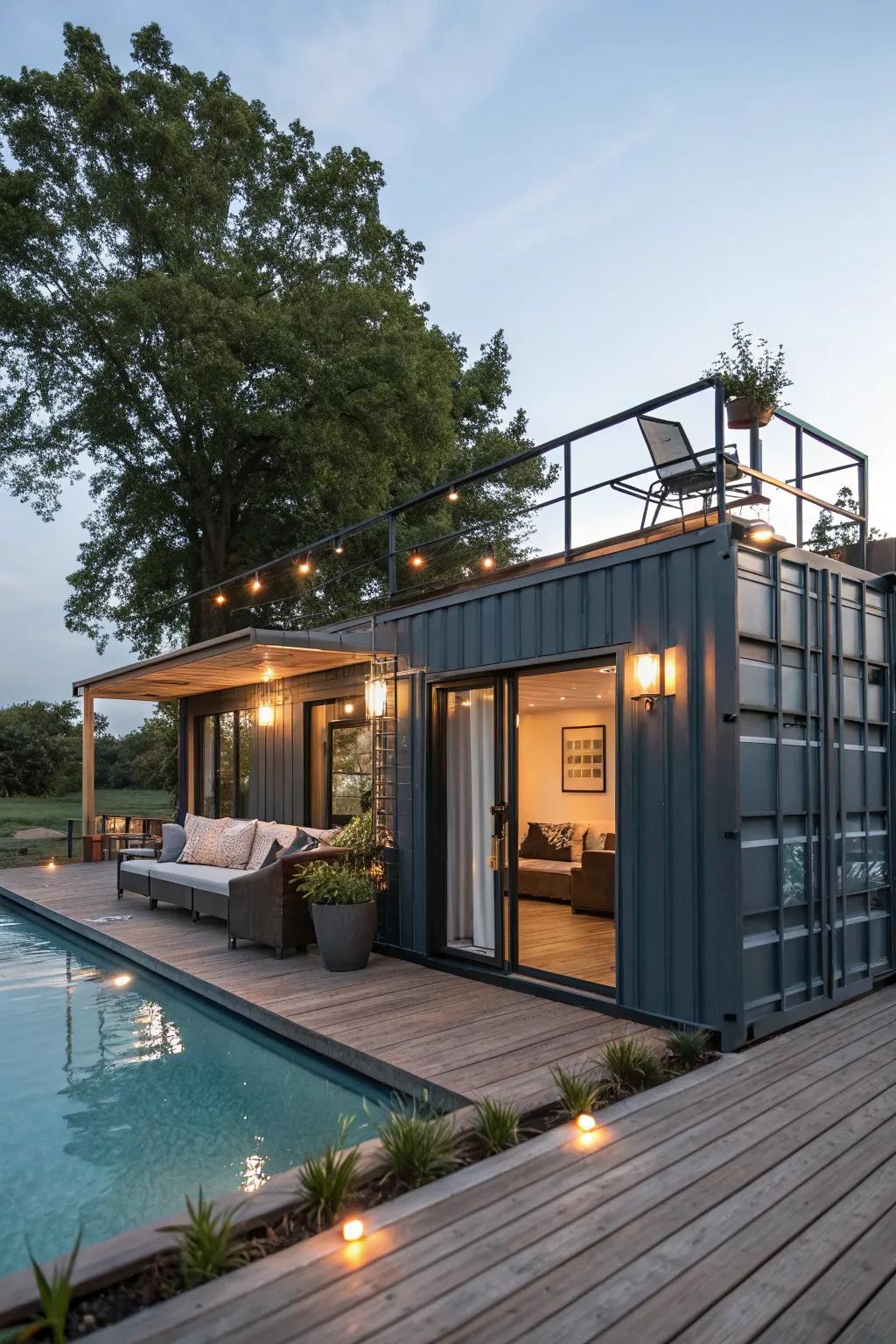 Enhance your relaxation with a rooftop deck on your pool house.