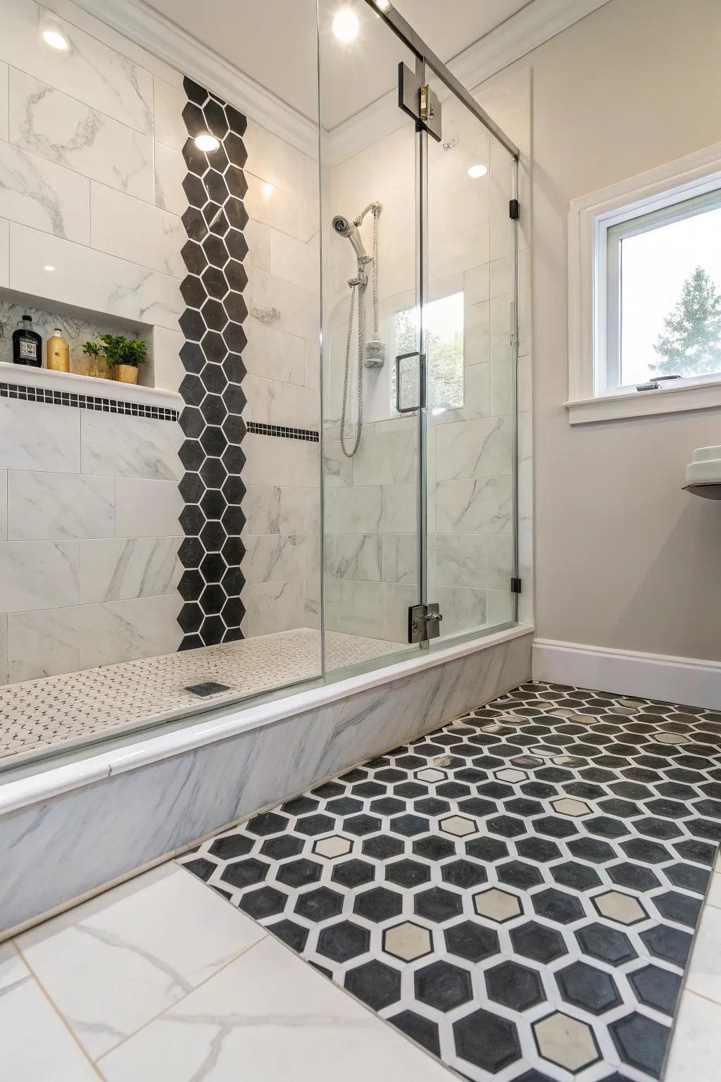 Geometric blocks present a modern and trendy accent to shower boundaries.