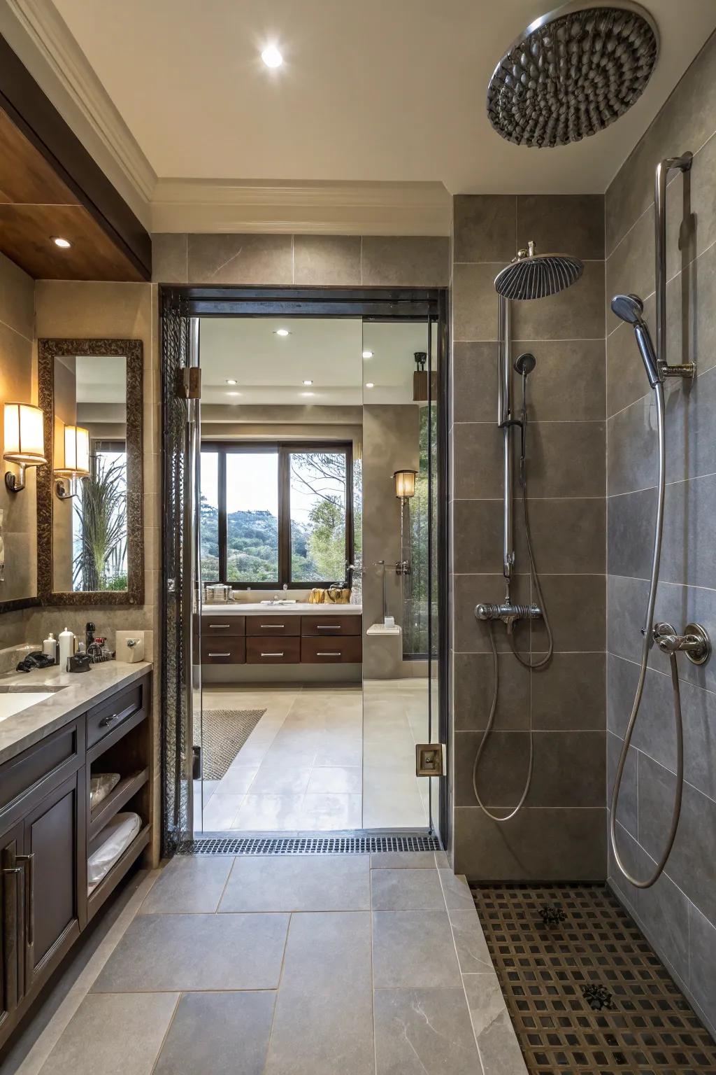 Twin shower outlets provide a spa-like event right in your home.