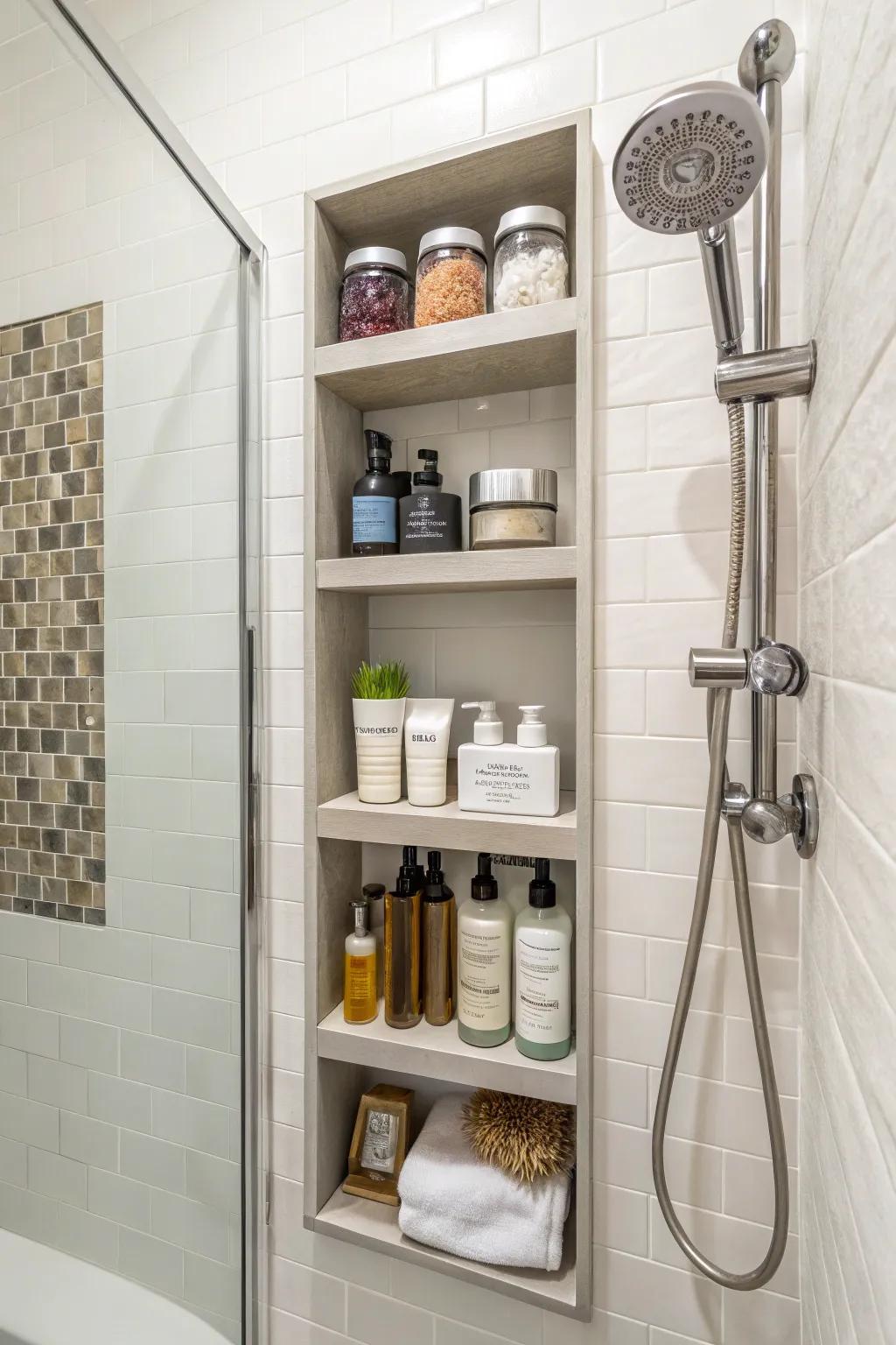 An inset alcove delivers a pristine and unified storage solution.