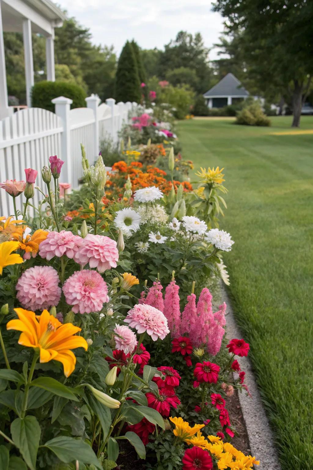 A burst of vibrant hues brightens up any front yard.