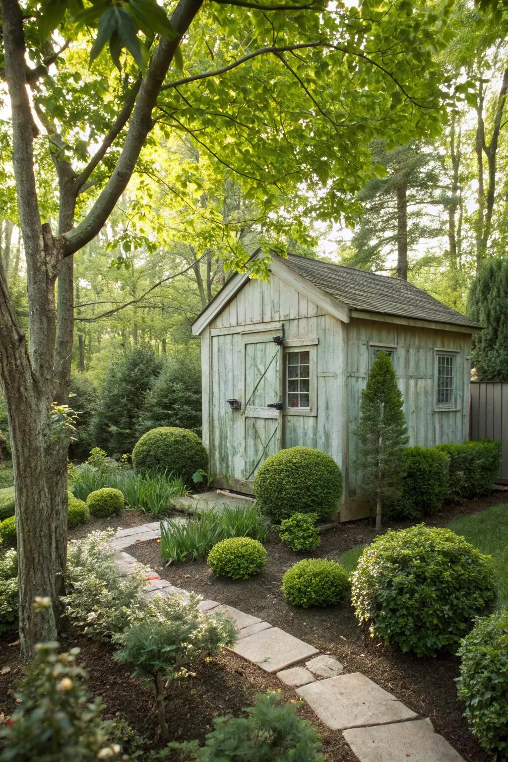 Bushes and saplings contribute depth and texture to your garden structure's surroundings.