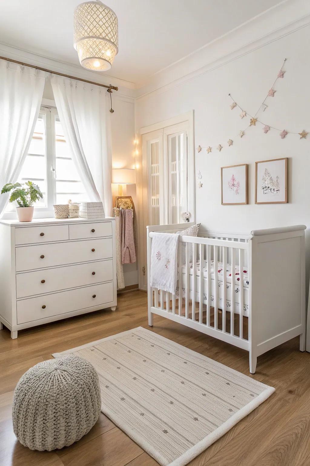 Streamlined furnishings accentuate the nursery's expansive sensation.