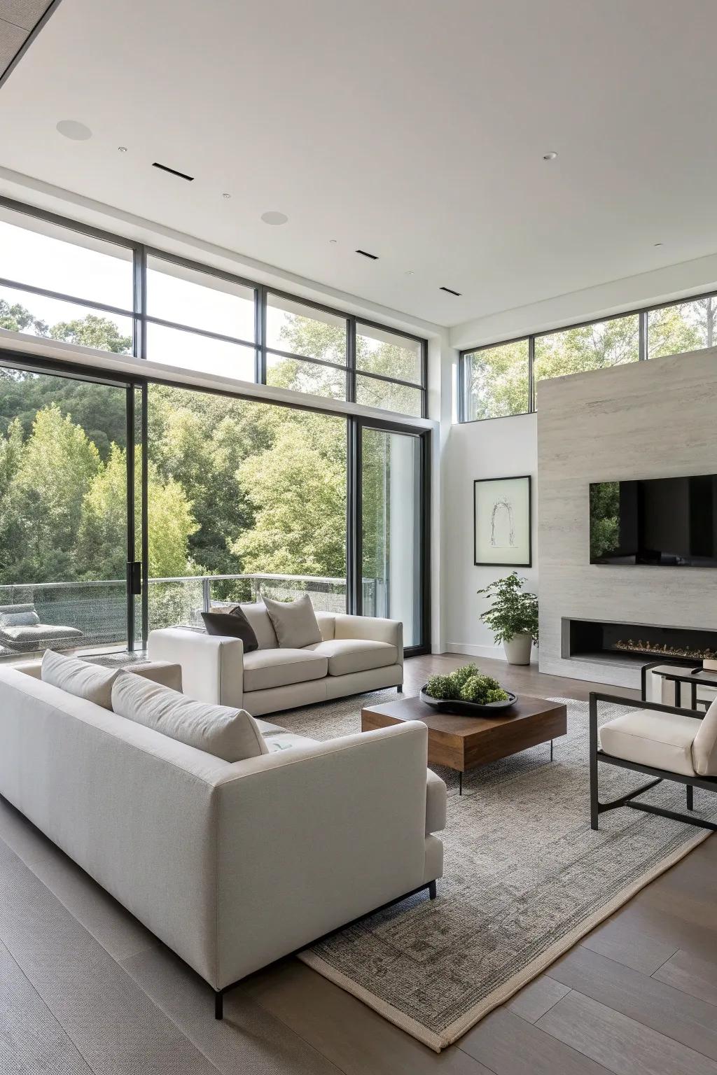 An uncluttered living space featuring streamlined, contemporary furniture.