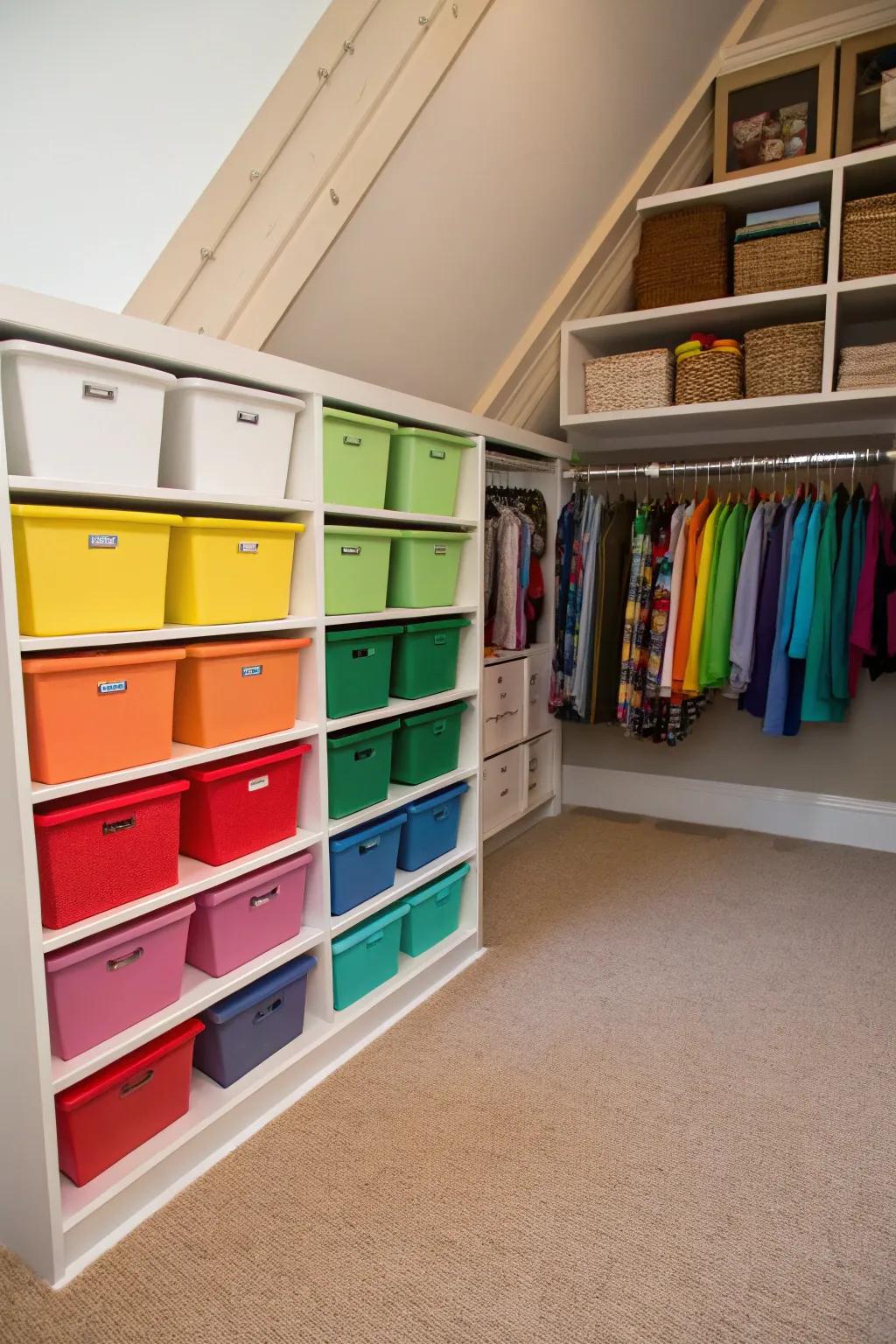 Storage containers bring vibrancy and structure.