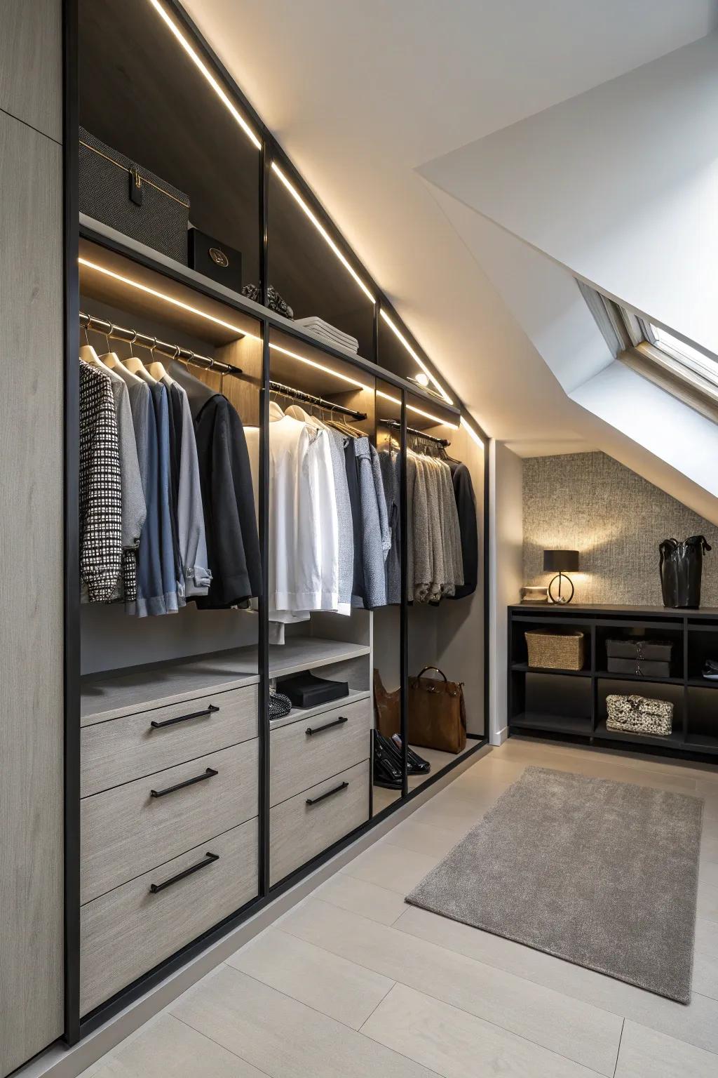Vary hanging rod heights to effectively store clothes of differing lengths.