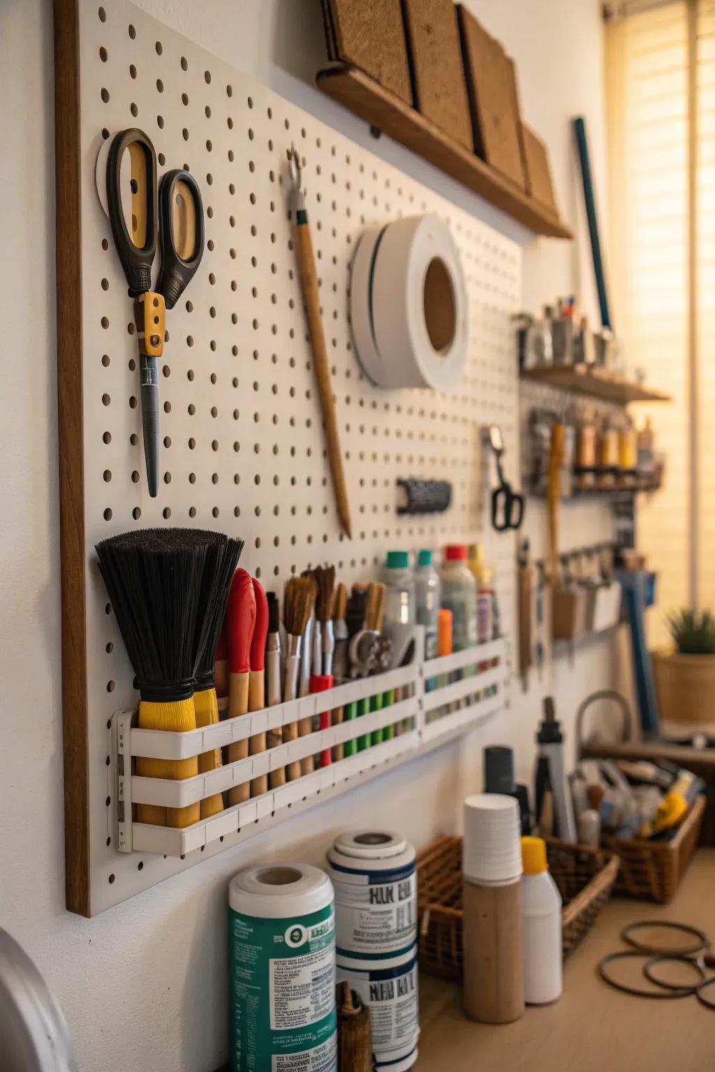 Pegboards simplify organization while contributing an attractive element.