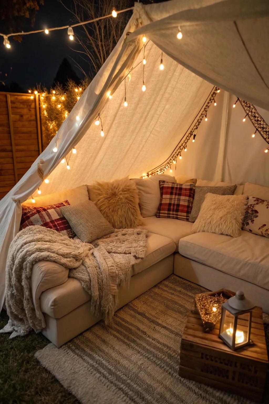 A snug modular couch is the soul of a small den.