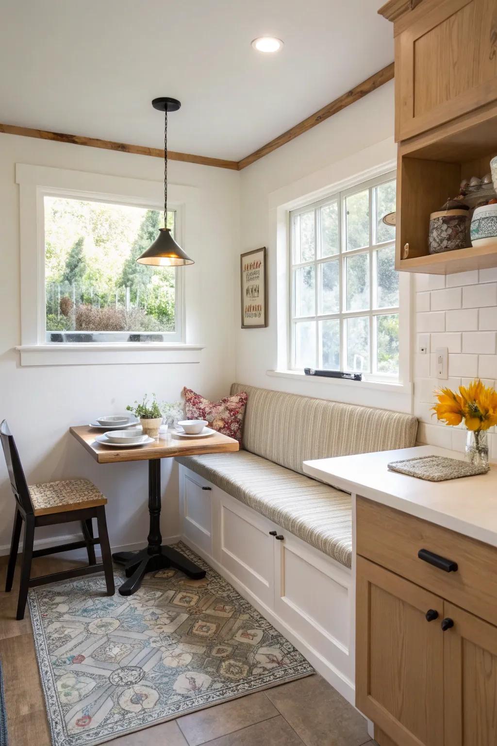 Integrated seating maximizes area and comfort effortlessly.