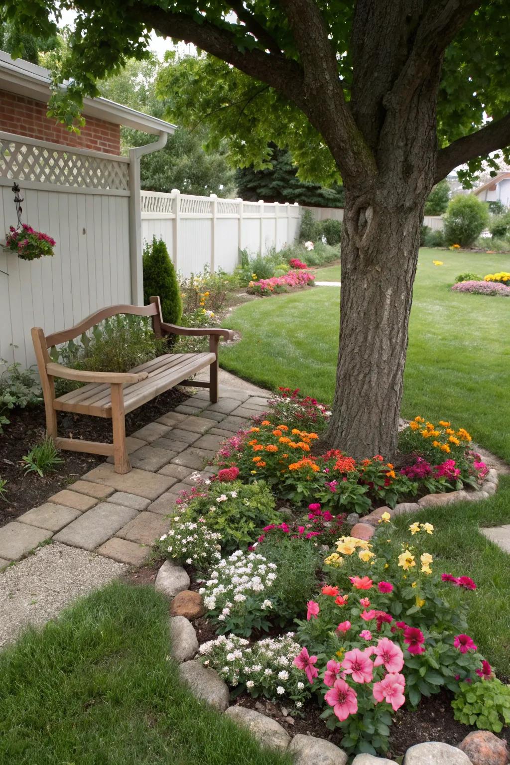 A cozy seat offers an invitation to unwind in your front yard.
