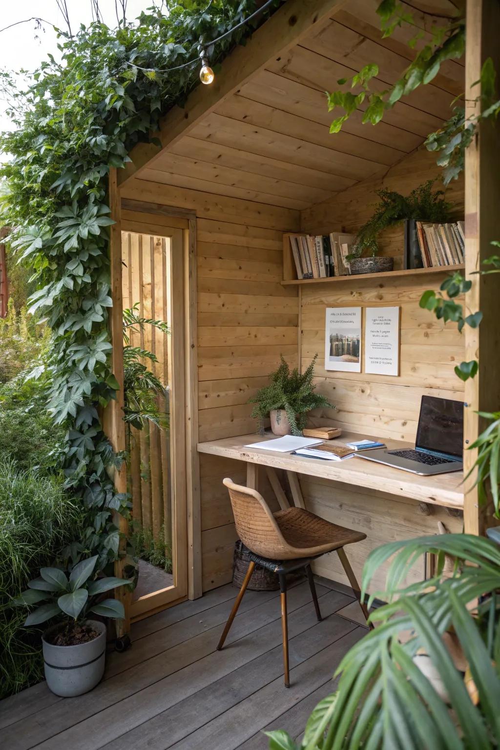 Welcoming wood features in a backyard studio.