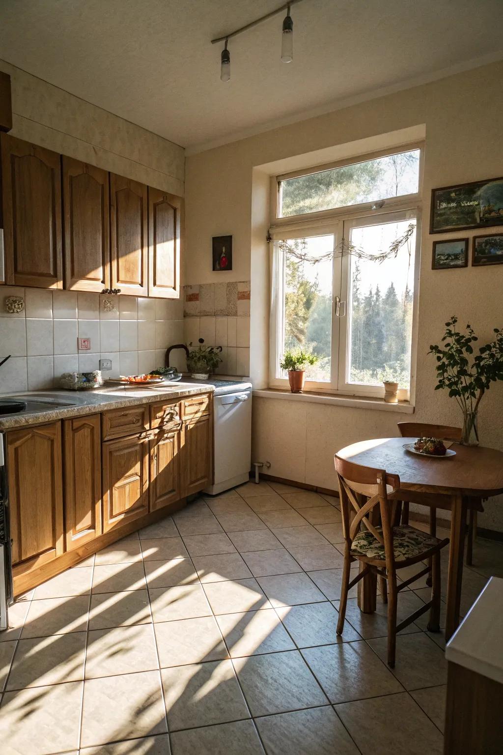 Bright coverings with natural light produces an airy atmosphere.