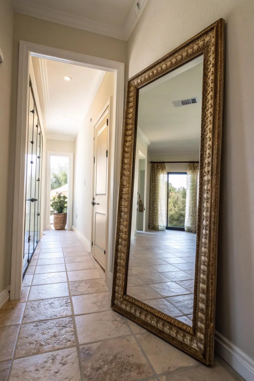 Mirrors open up narrow hallways, making them feel warm and welcoming.