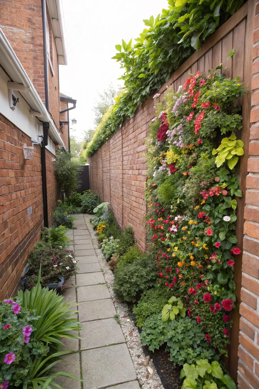 Standing gardens make outstanding use of restricted space, adding greenery to slim side yards.