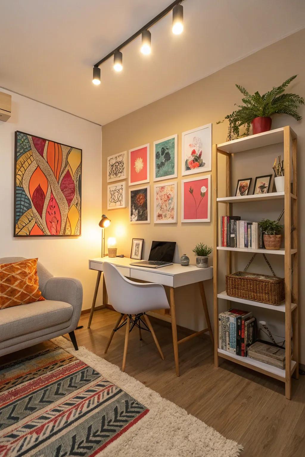 Wall art adds a splash of personality to any workspace.