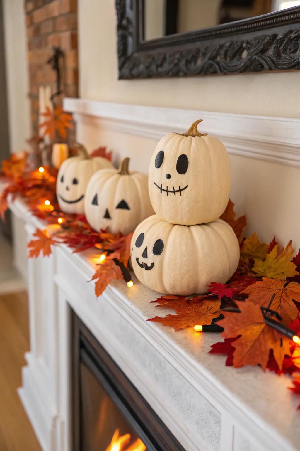 These little lanterns with expressive faces fill the space with the charm of Halloween.