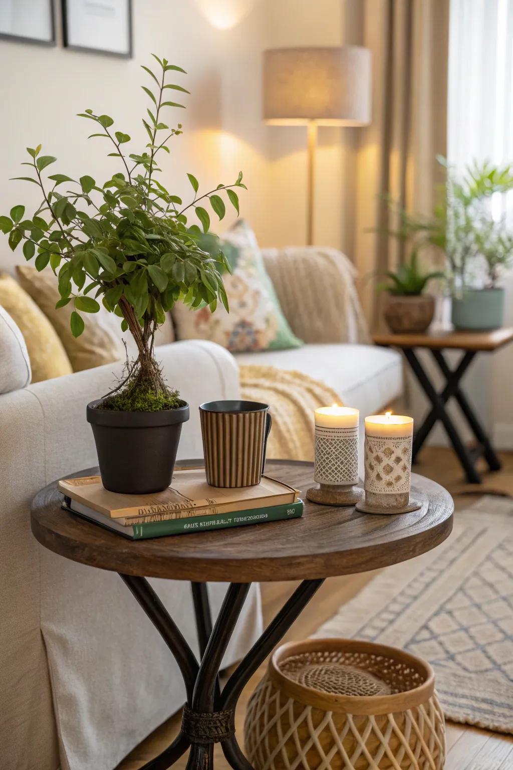 A vibrant herb brings nature indoors on a stylish accent table.