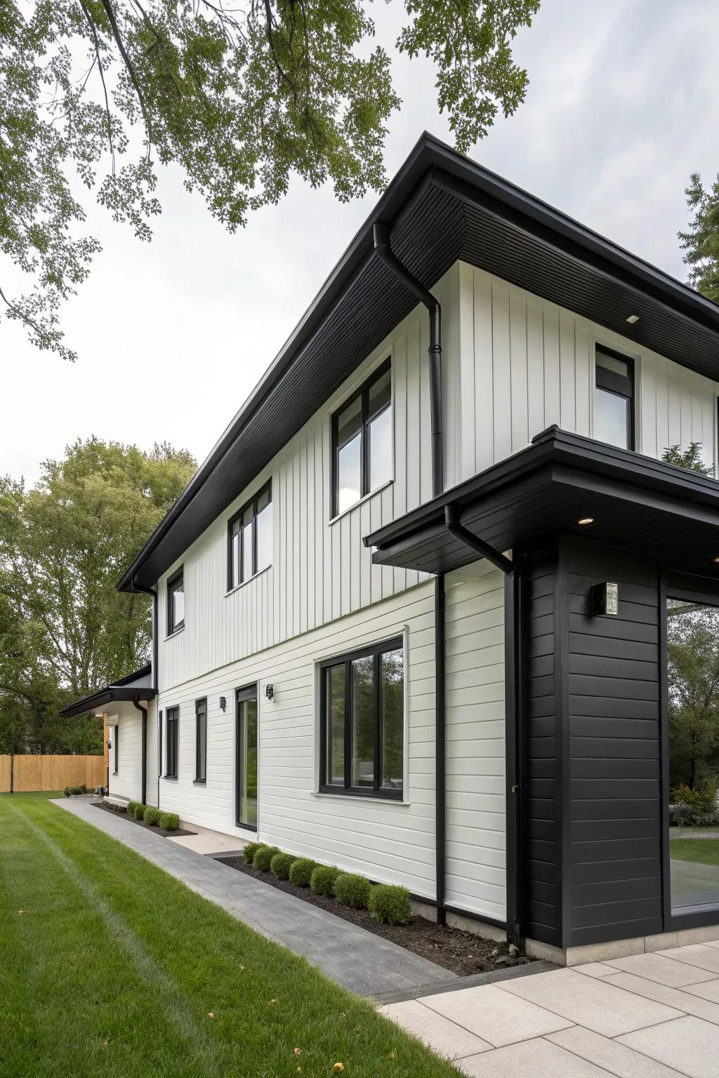 Black soffit and fascia introduce a striking contrast to any home exterior.