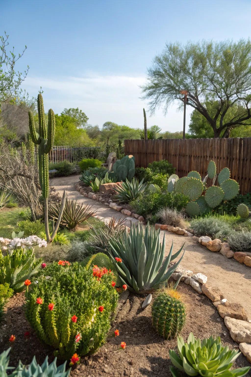 A vivid collection of succulents and cacti ideal for South Texas climates.