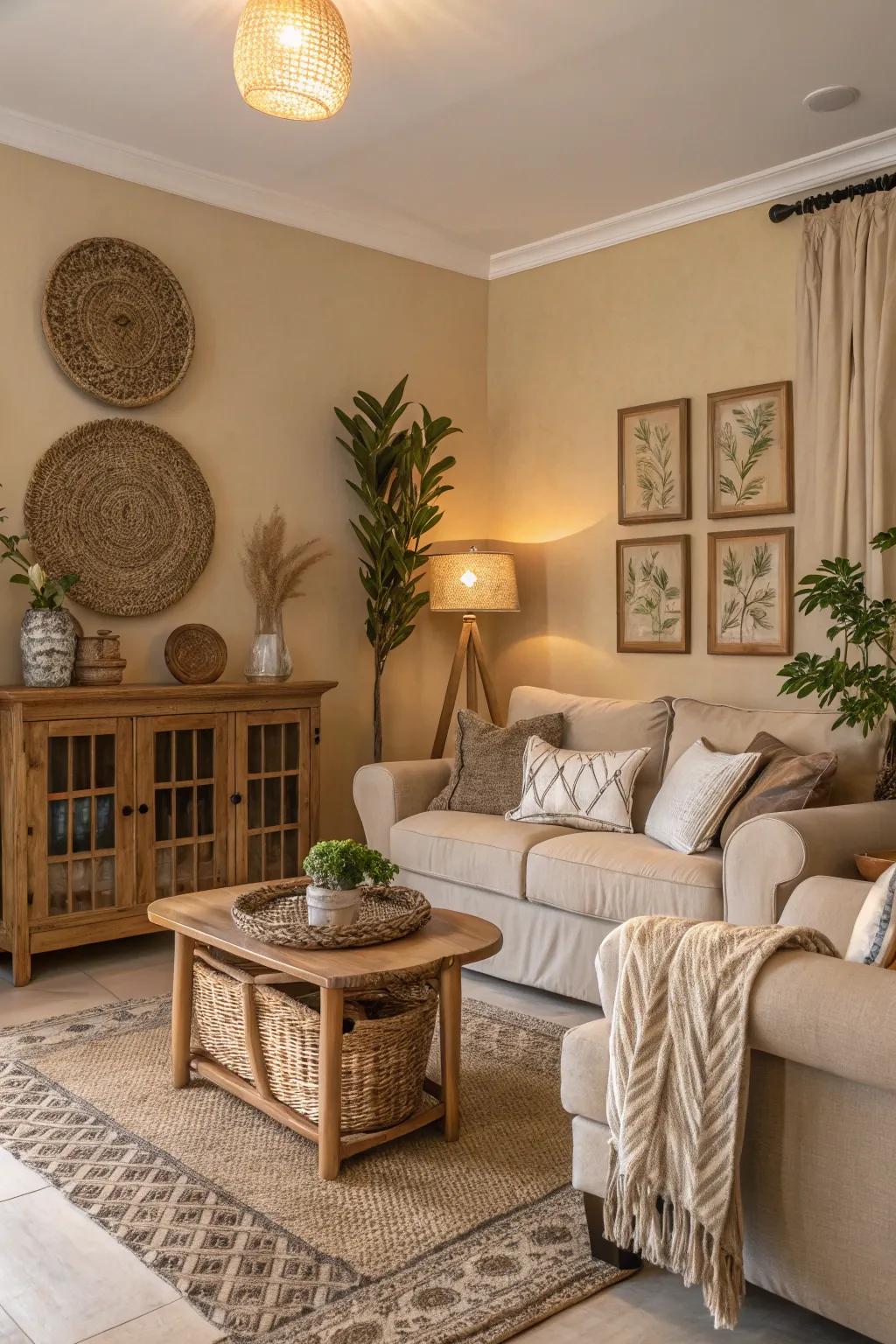 Soft neutrals create a calming Southern ambiance.