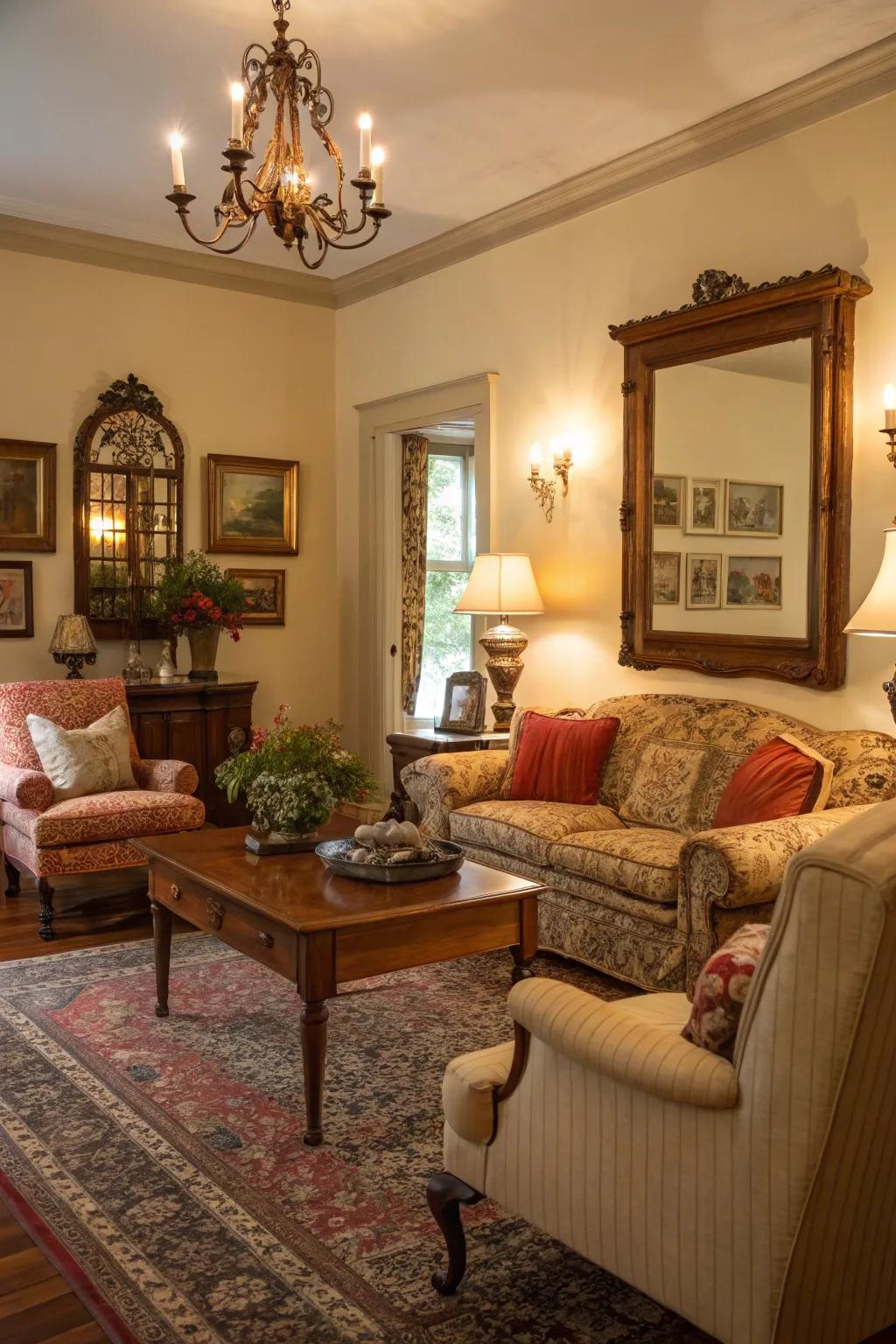 A Southern living space infused with vintage elements, exuding timeless charm.