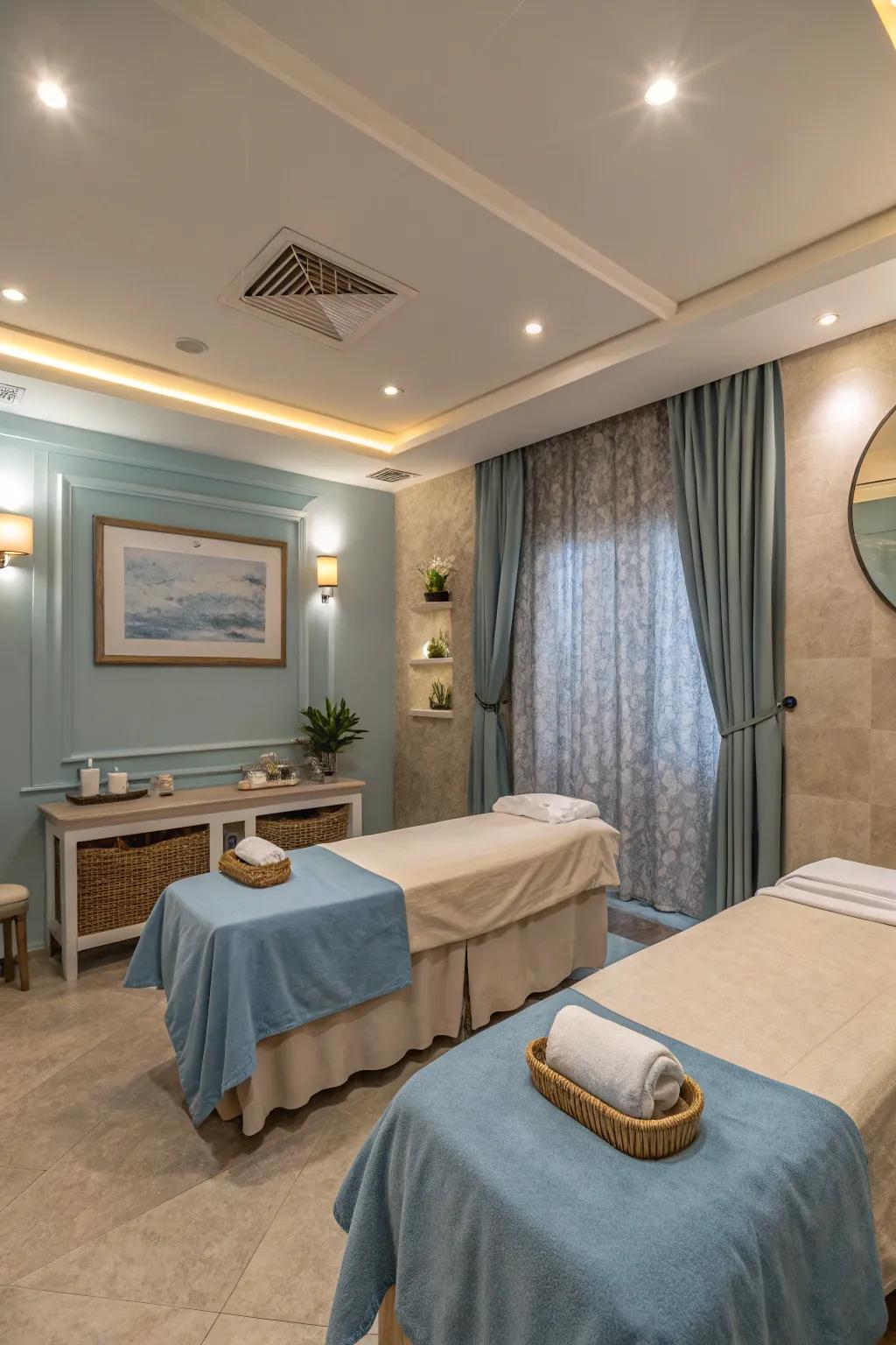 An arrangement of soothing colors to encourage a tranquil atmosphere.