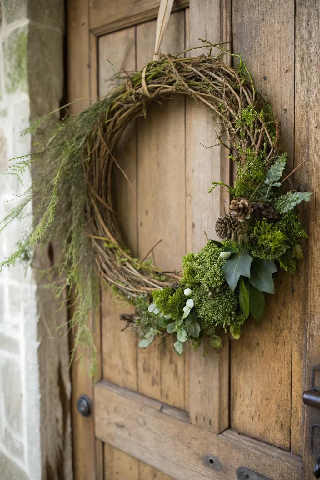 A wreath conveying nature's revitalizing essence to your entrance.