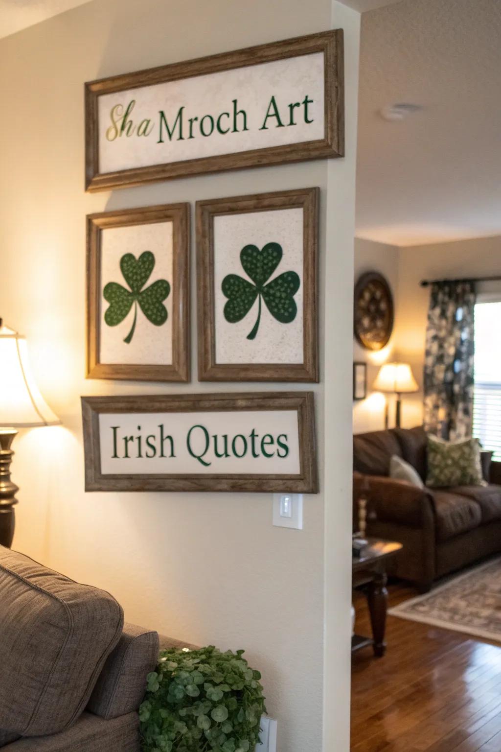 Adorn your walls with delightful clover artwork and Irish sayings.