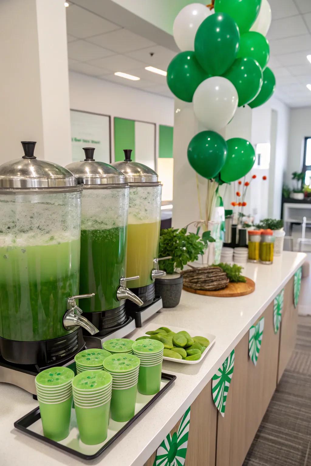 A revitalizing verdant drink display to kick off St. Patrick's Day.