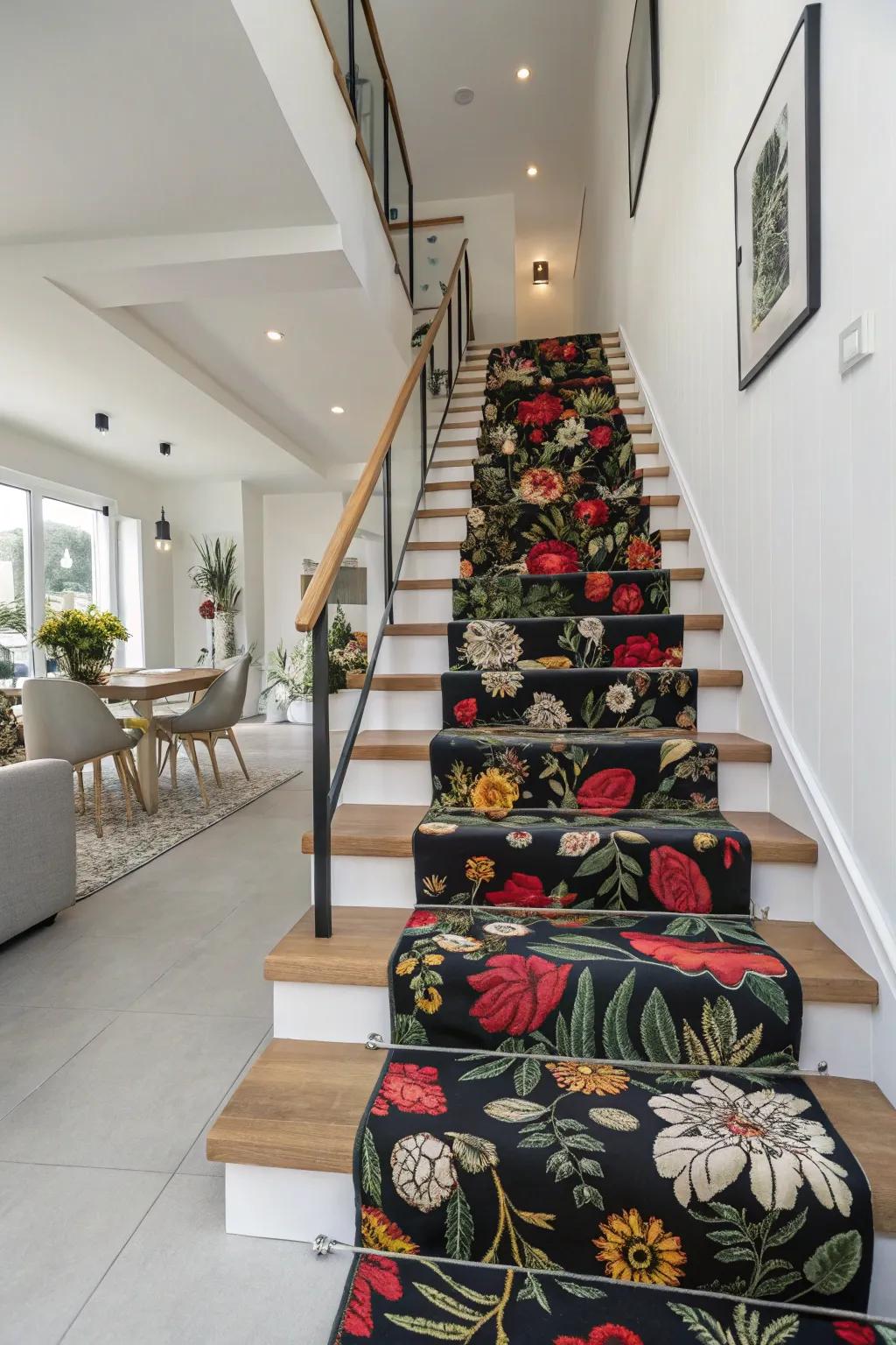 Create a bold statement with a patterned stair runner.