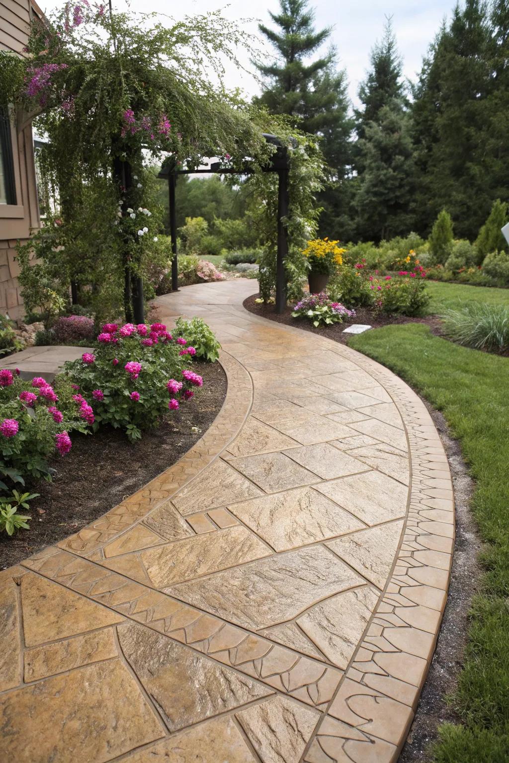 Earth tones produce a harmonious combination with nature within this garden pathway.