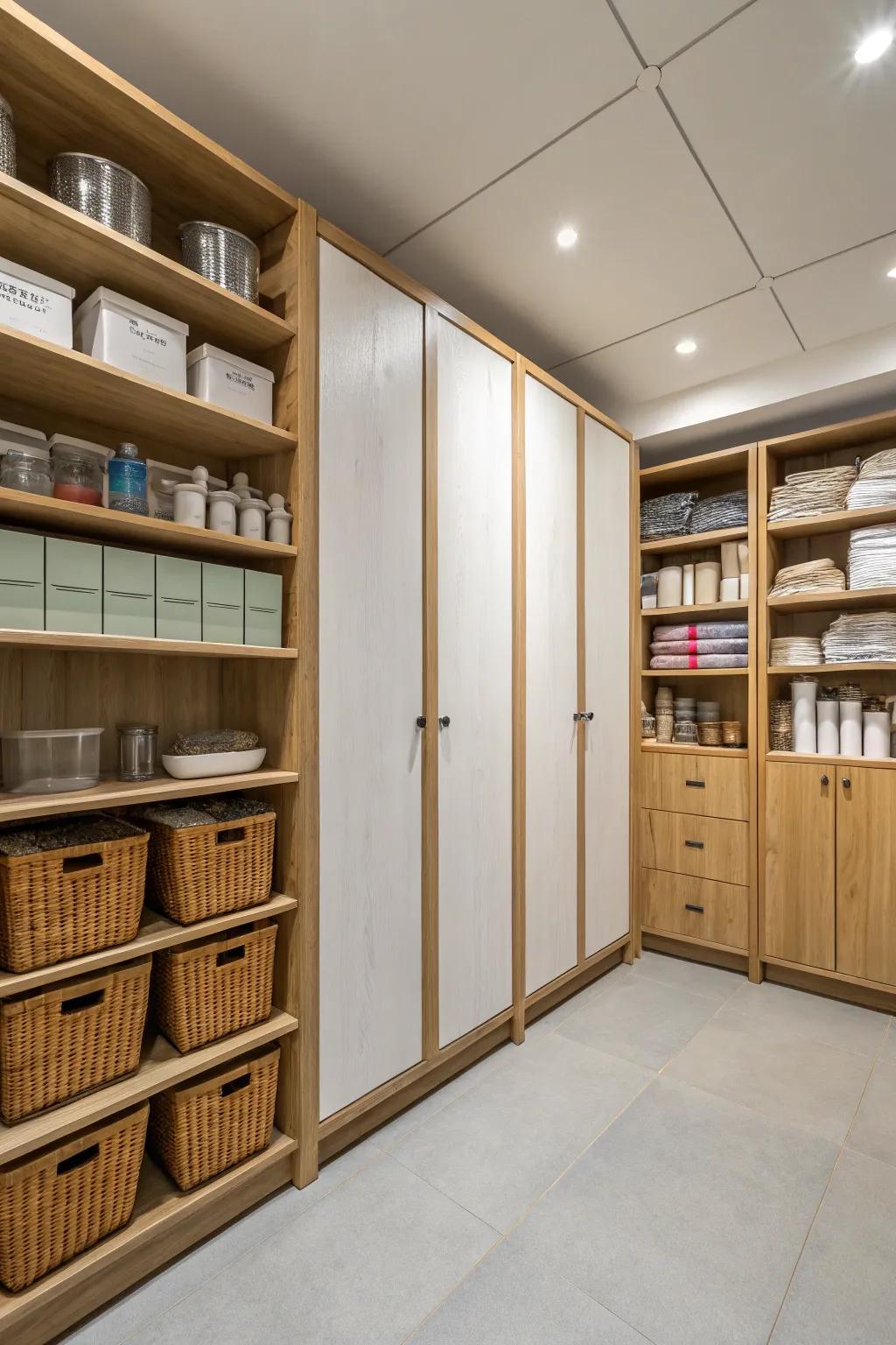 Combining visible and hidden storage keeps things organized and within reach.