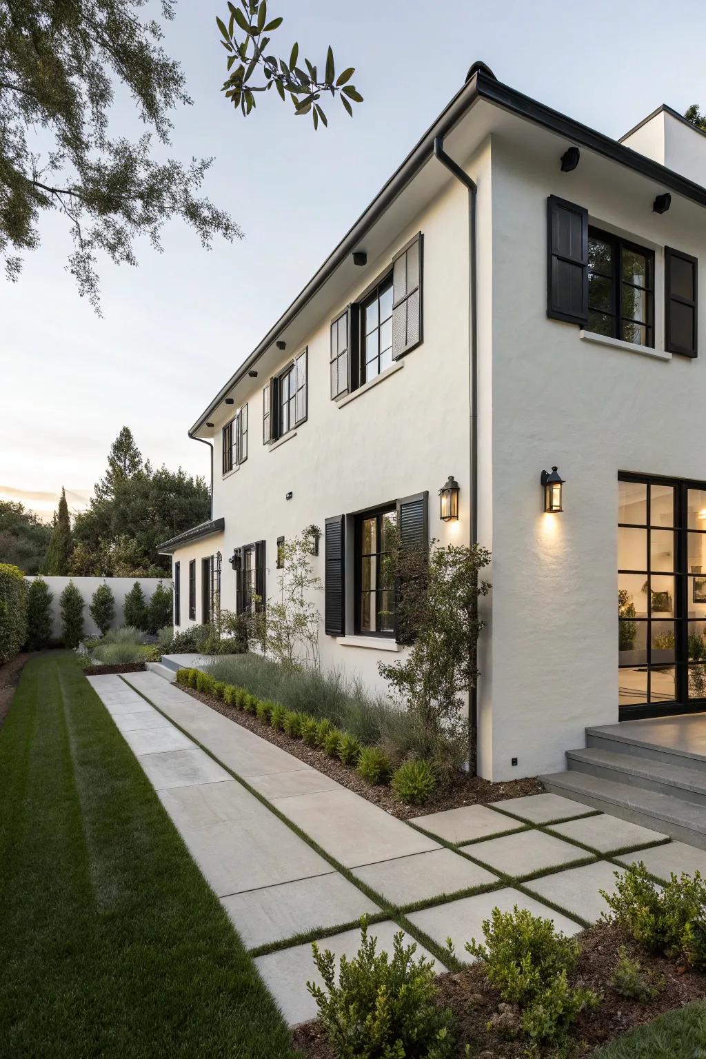 Refined dark window surrounds impart modern elegance to this home.