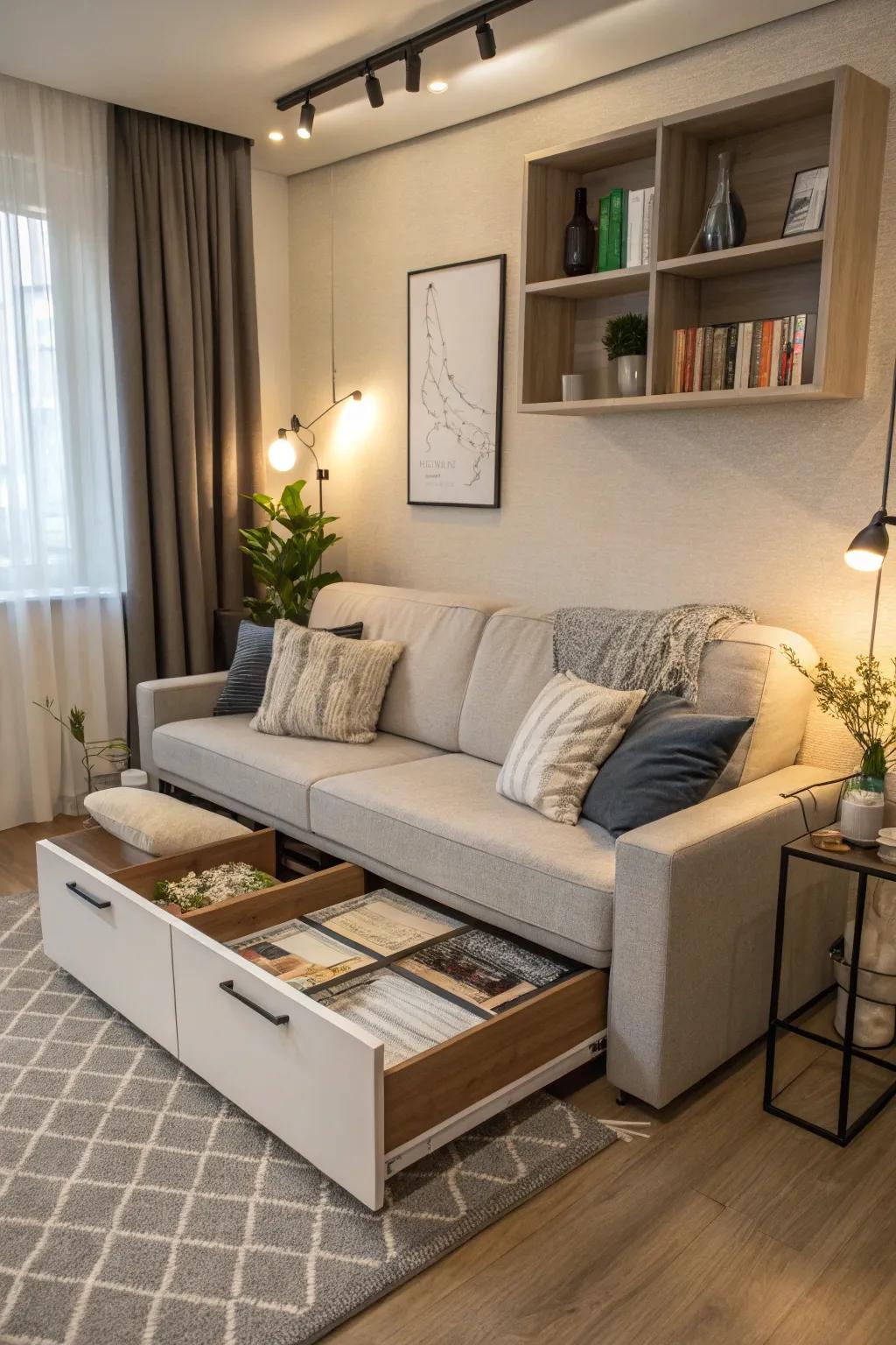 Furniture with varied applications is pivotal in a studio apartment.