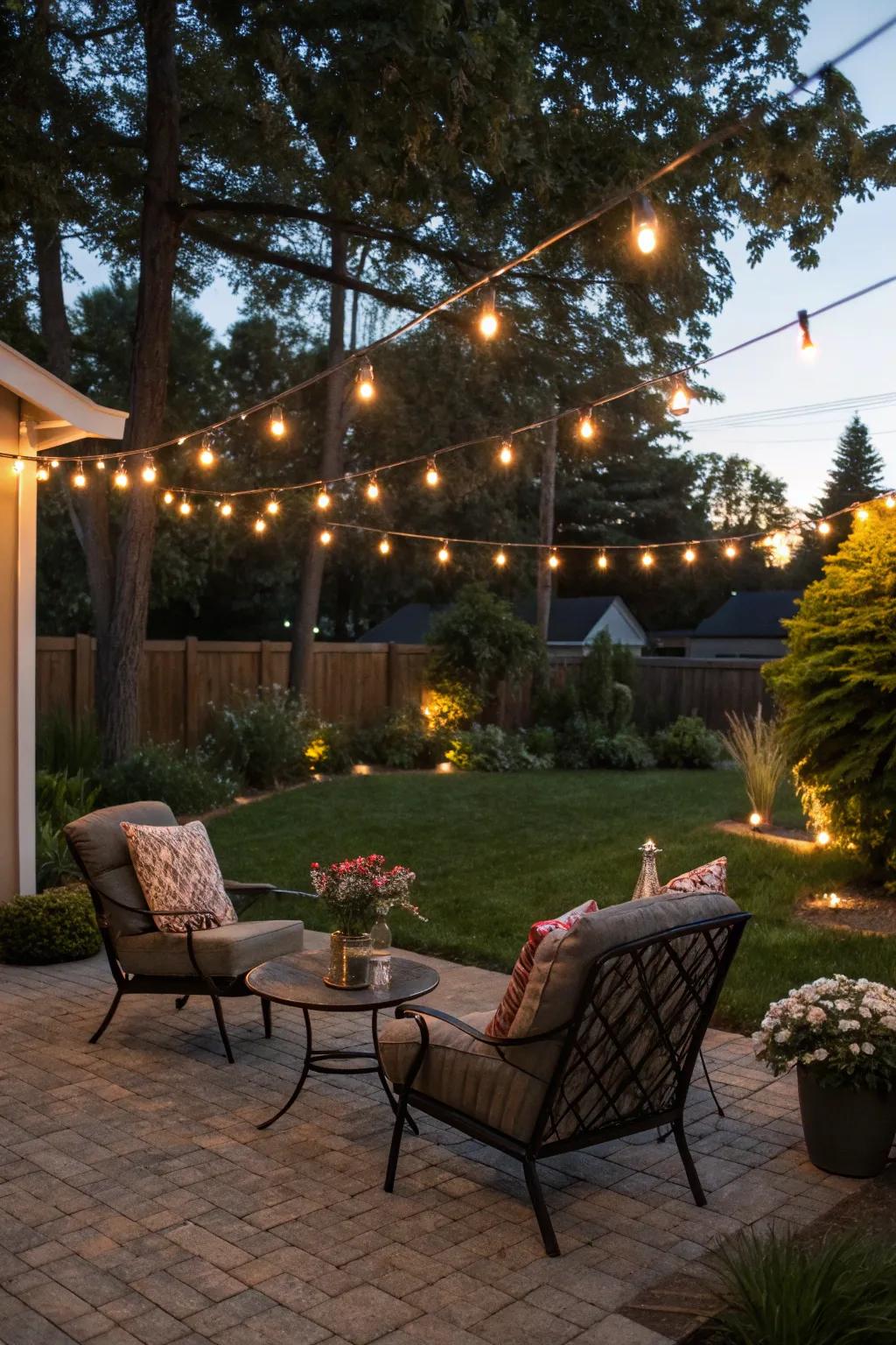 Enliven your backyard through the mesmerizing shimmer of exquisite fairy lights.