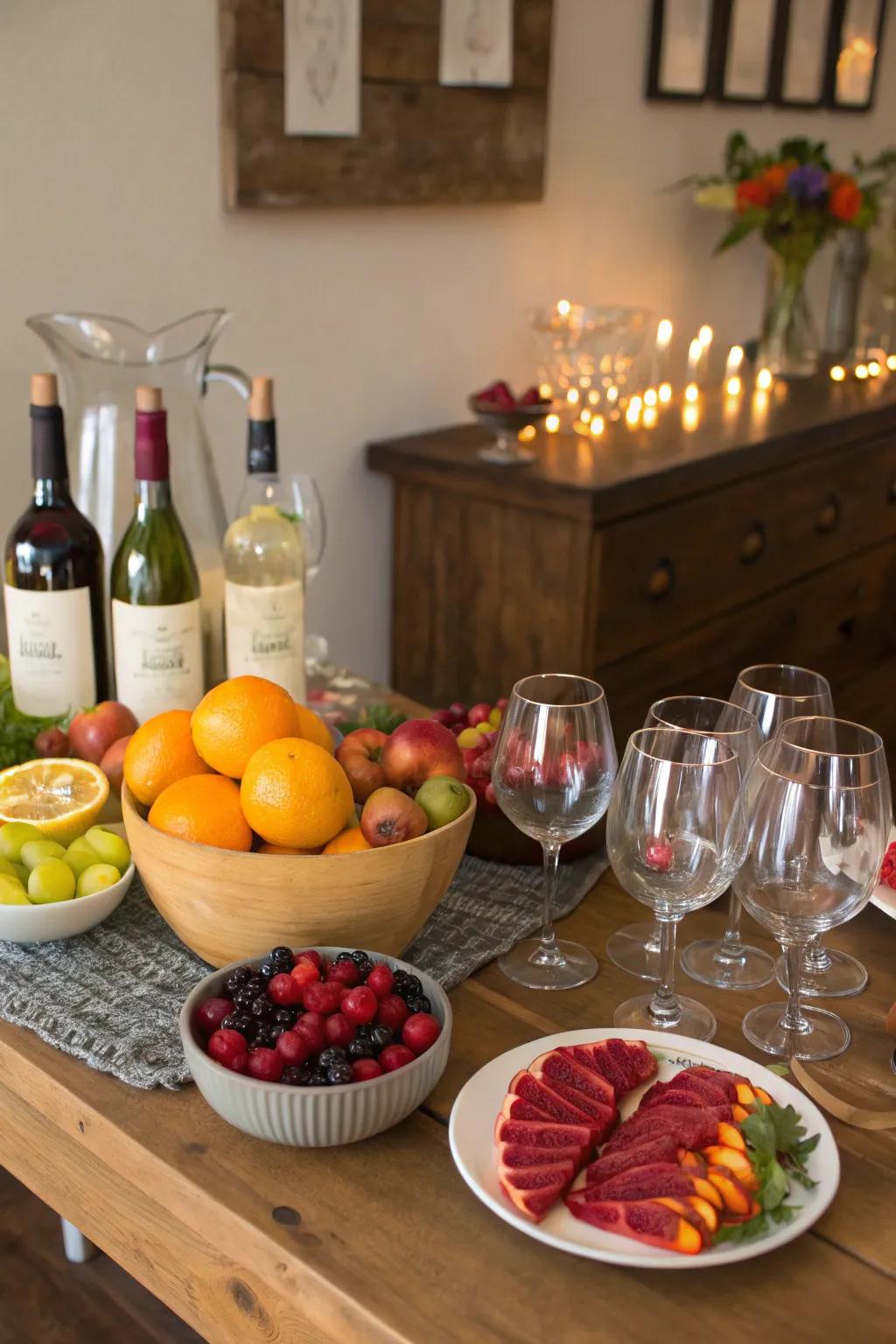 A vivacious custom sangria station, primed for guest inspiration.